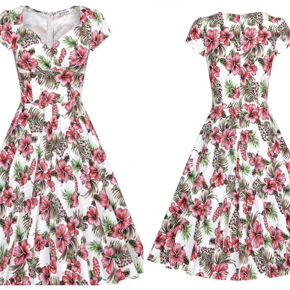 50s Style Vintage Sweetheart Neck Floral Cocktail Swing Dress